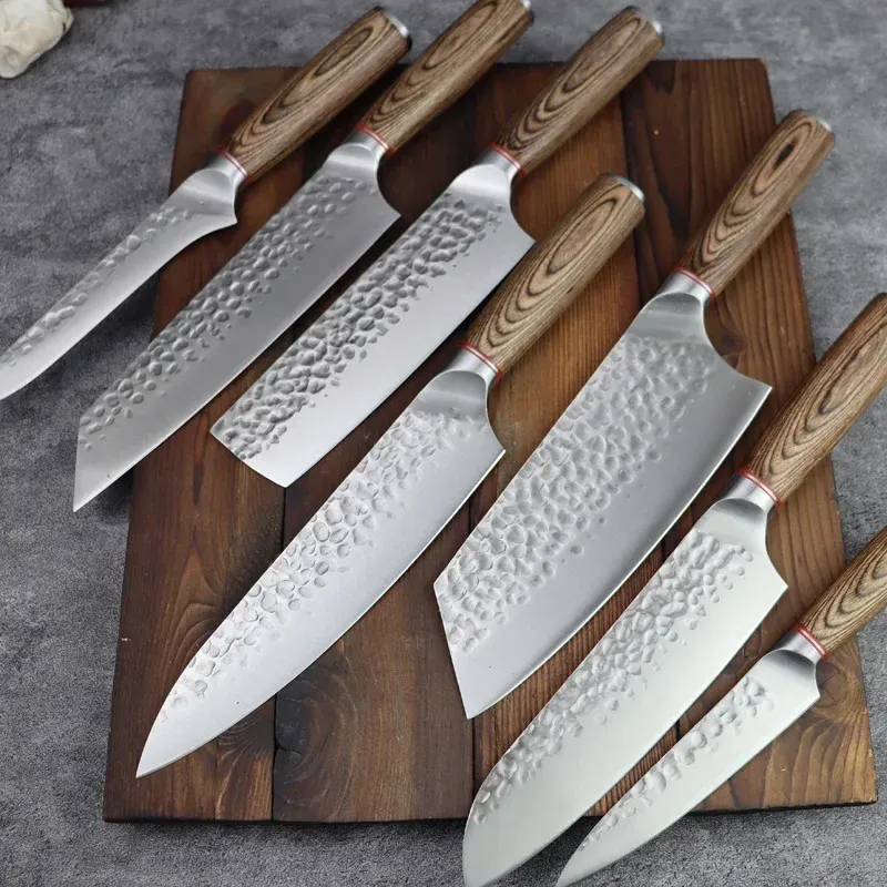 Coltelli Coltello da cucina forgiato Set 17 pezzi Coltelli da chef Coltello per disossare in acciaio inossidabile Coltello Nakiri Santoku Coltello per carne Pesce Coltello da taglio per frutta