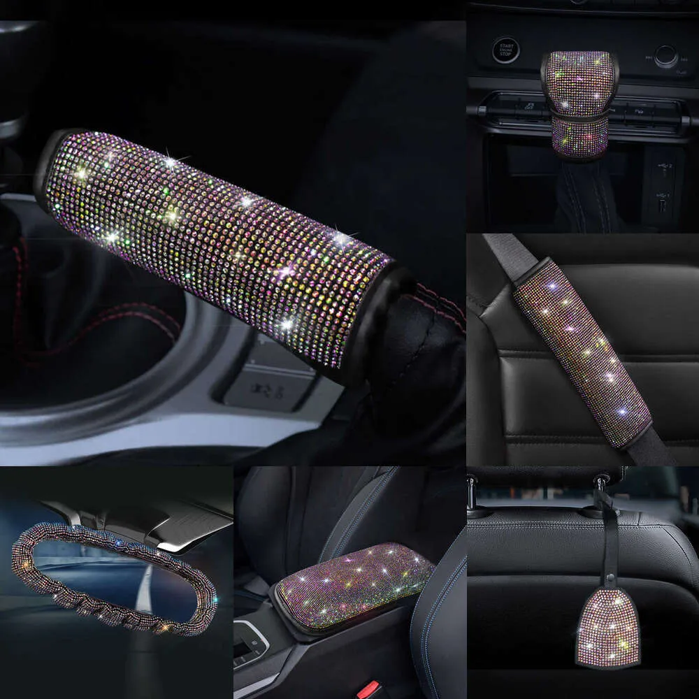 2024 Color Pu Leather Bil ratt täckning Set diamant Auto hjul täcker för lady flickor bling biltillbehör för kvinnor