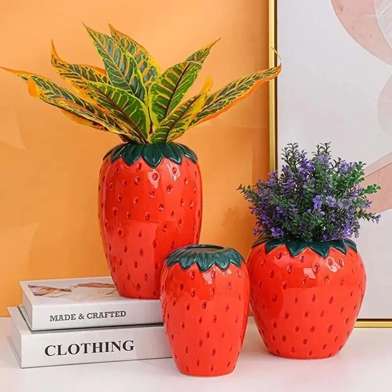 Vases BoyouCéramique Fraise Vase Planteur Pot De Fleur Décor Fruit Succulent Pièce Maîtresse Salon Décoration De La Maison Accessoires