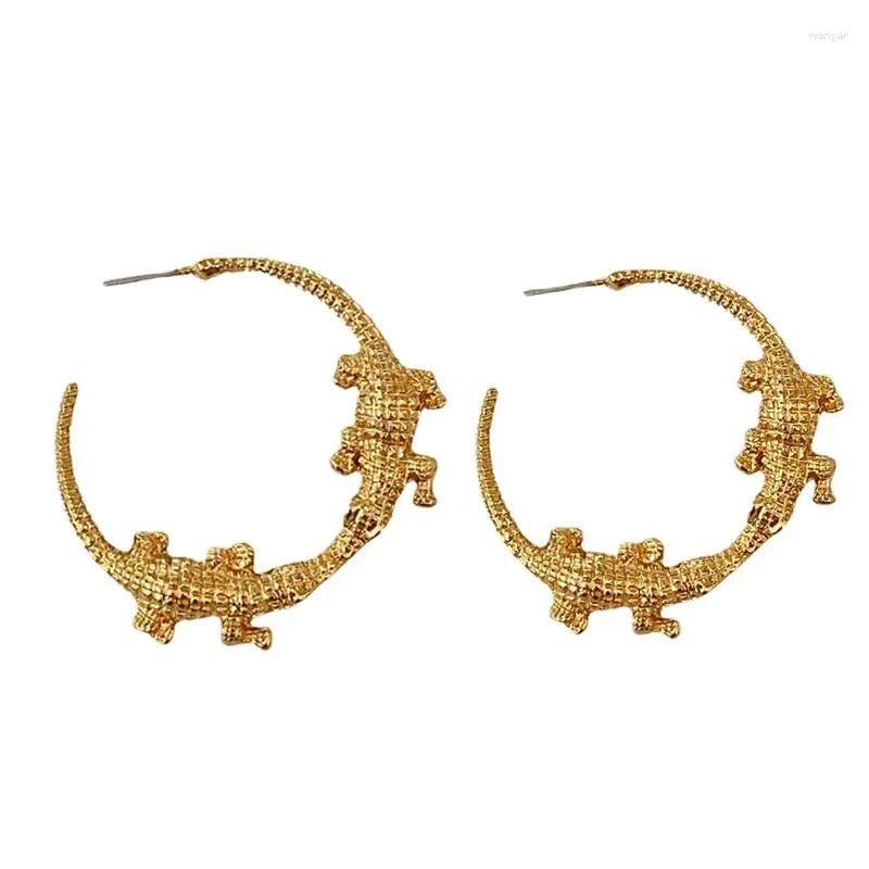 Brincos de argola 2024 crocodilo para mulheres moda vintage dourado eardrop animal dangler