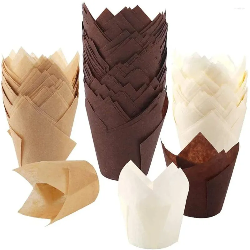 Disposable Cups Straws Tulip Shaped Muffin Mold 50 Pieces Country Muffins Brown White And Natural Colors Square Plastic Container For