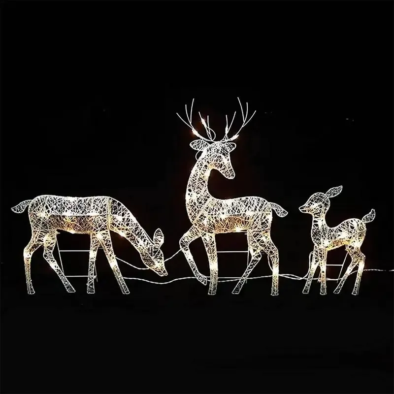 Miniatures Lighted Up Christmas Standing Reindeer Decoration Battery Powered Glowing Elk Ornament For Outside Garden Yard Lawn