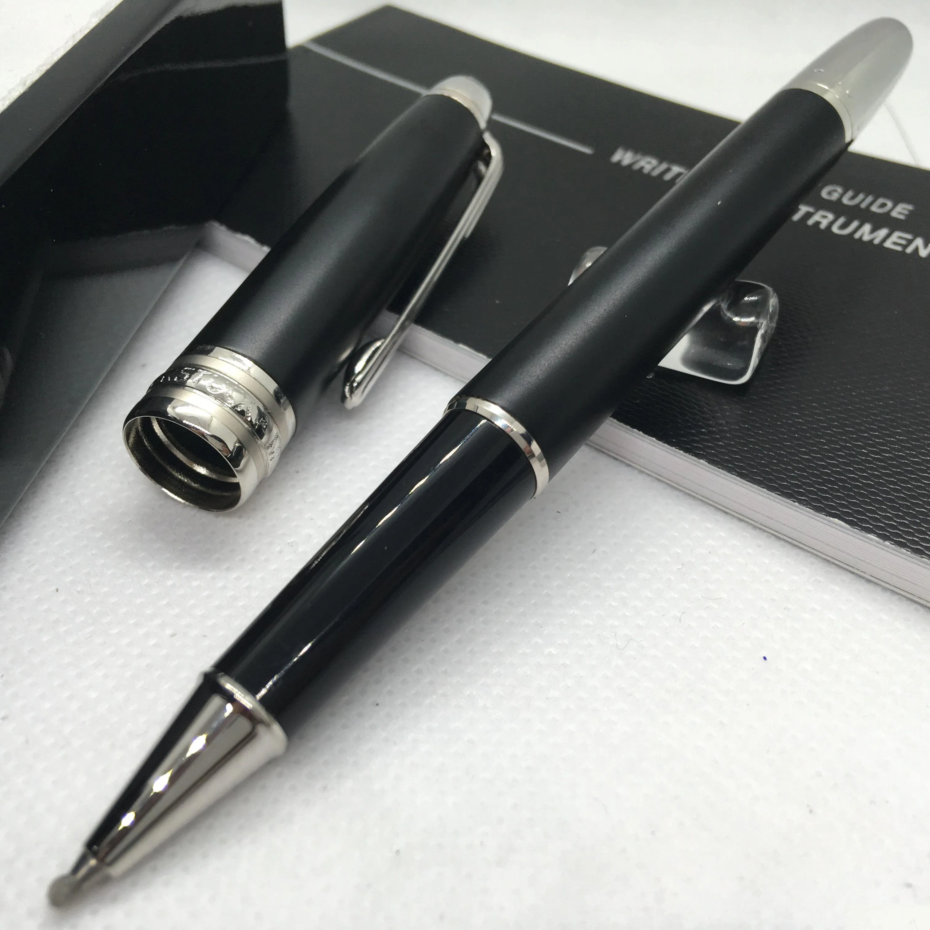 Ballpoint Pens Wholesale Send 1 Gift Leather Bag Matte Black Rollerball Pen School Office Supplies With Series Number Drop Delivery Bu Otsyp