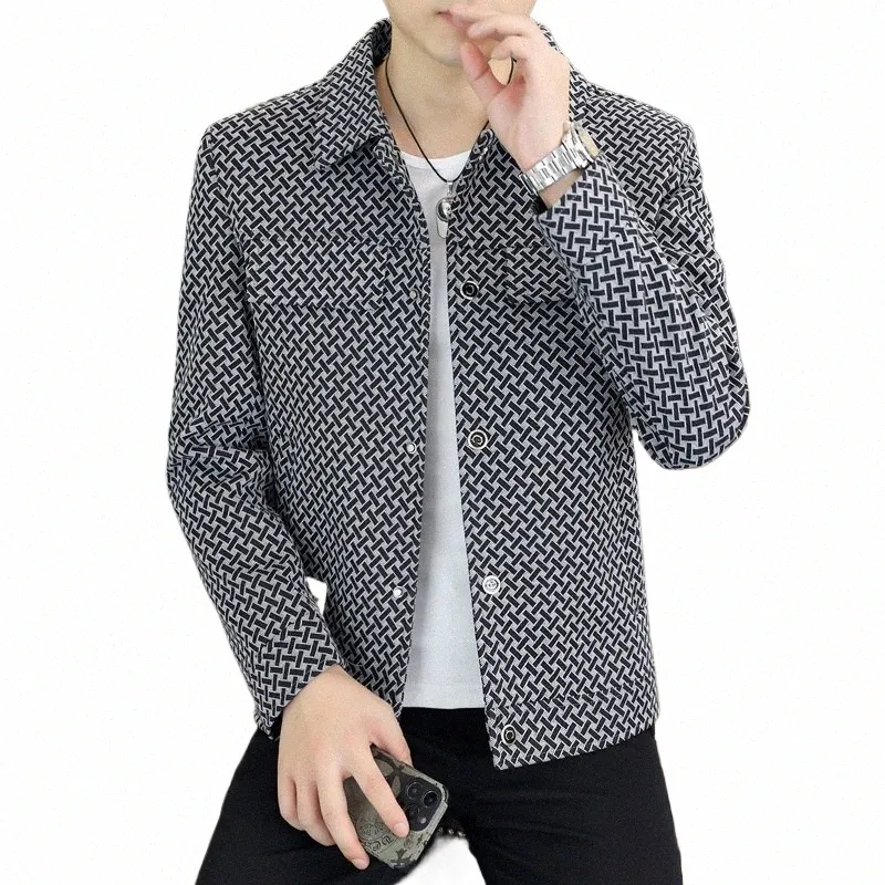 2023 Autumn Plaid Men's Jacket Korean FI Slim Fit Bomber Jacket Men kläder LAPEL CASUAL BUSIN SOCIAL STREETEWEA COASS Z6N7#