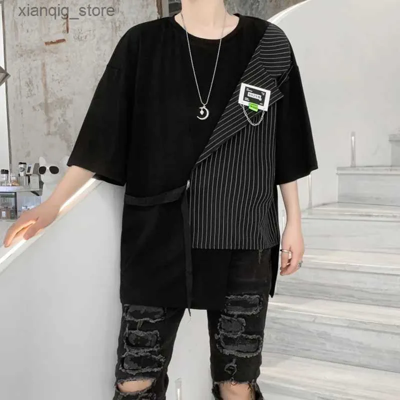 T-shirt da uomo 2022 Patchwork a righe Hip Hop T-shirt a maniche corte Mens Harajuku Punk Vest T-shirt Vintage Casual Tees Tops24328