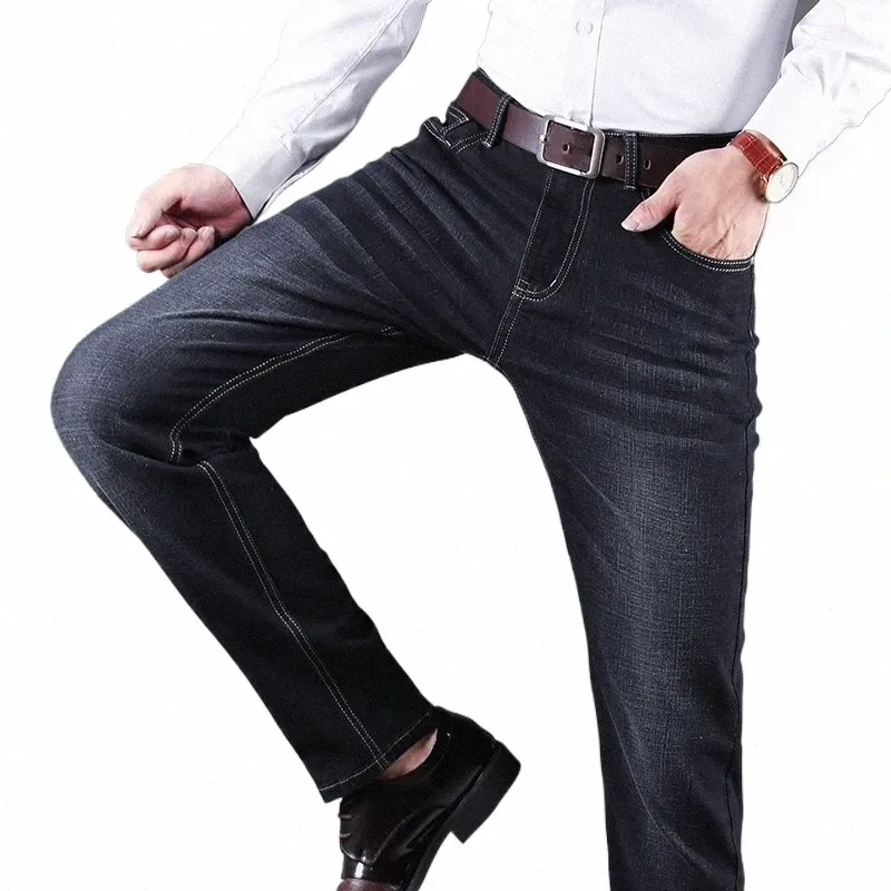 new Men's Jeans Denim Elastic Slim Straight Busin Casual Large Size Classic New Daily Pants I8dS#