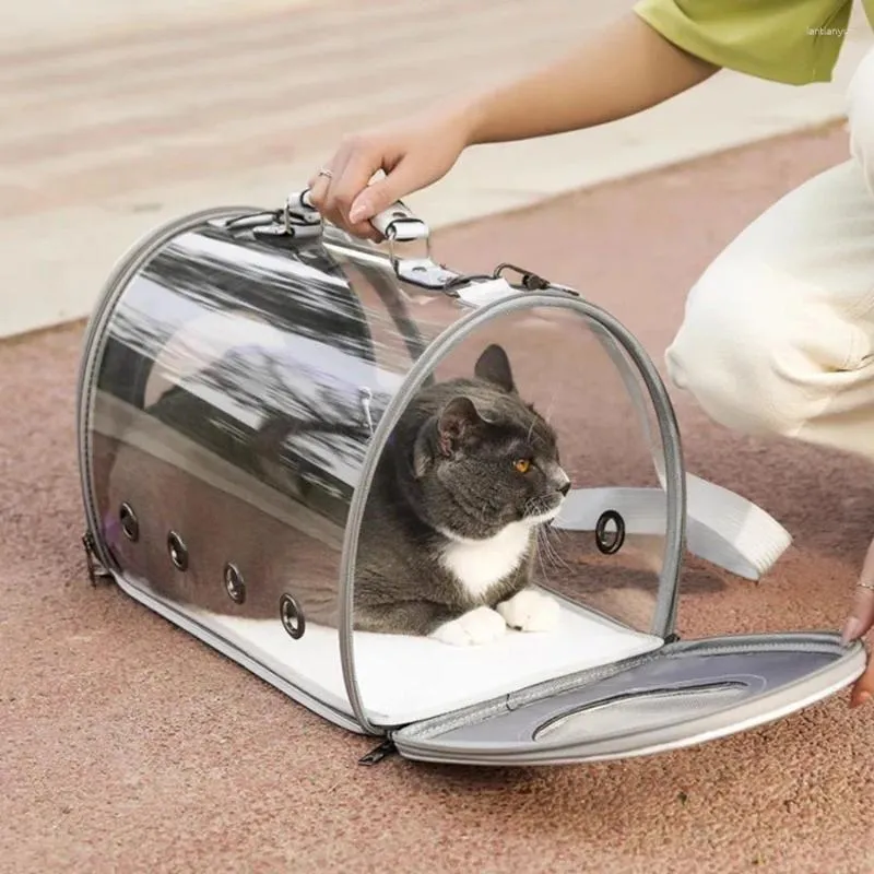 猫のキャリアかわいいキャリアバックパック旅行ケースポータブル通気性屋外透明ケージの注ぎチャットペットバッグ