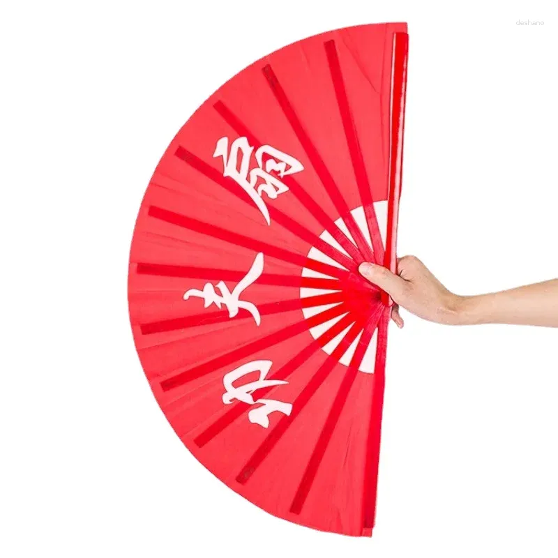 装飾的な置物Yin Yan Yang Tai Chi Chinese Dragon Red Cloth Bamboo Wood Handle折りたたみファンサウンドパフォーマンス小道具