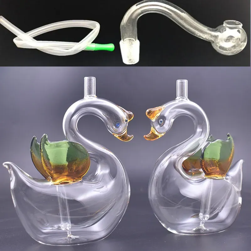 10 pezzi design artistico a forma di cigno bruciatore a olio in vetro Bong narghilè filtro in linea Perc tubo dell'acqua Dab Rig raccogli cenere con vetro maschio da 10 mm LL