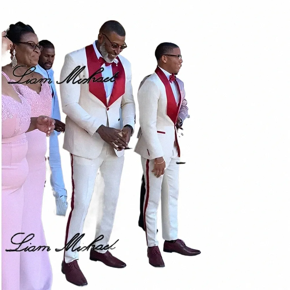 Elfenben Men's Wedding Tuxedo Jacquard Jacket Vest Pants 3 Piece Set Elegant Men's Suit Formal Party Dr Anpassad XS-5XL U0PJ#