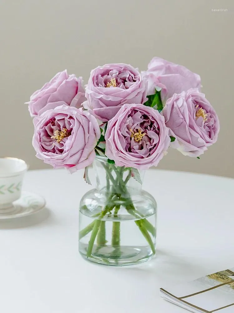 Vases Purple Rose Artificial/Fake Flower Dining Table And Tea In Living Room Decorative Ornaments Moist Feeling Bionic