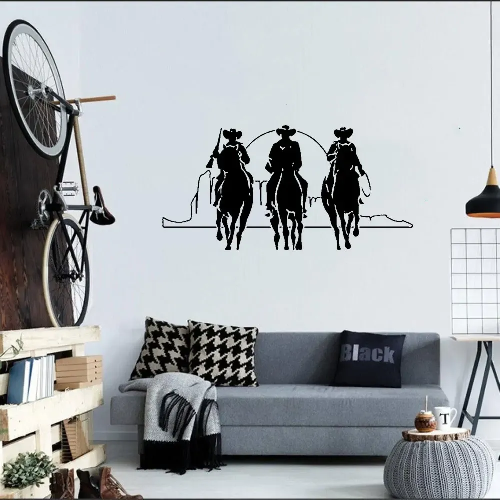 Stickers Horse Riding Wall Stickers For Living Room Interior Decor 3 Cowboy Decal Animal Wild West Wall Murals Hot Posters DW4626