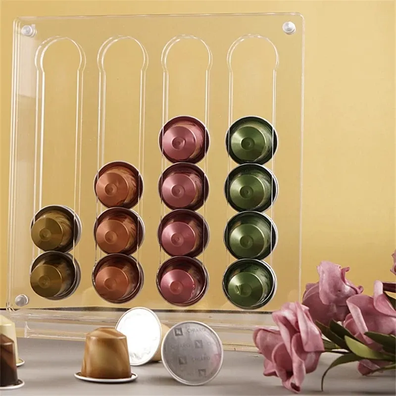 Racks 48pcs Transparent Acrylic Coffee Capsule Storage Holder Display Rack Coffeeware Nespresso Capsule Pod Tower Rack Shelf