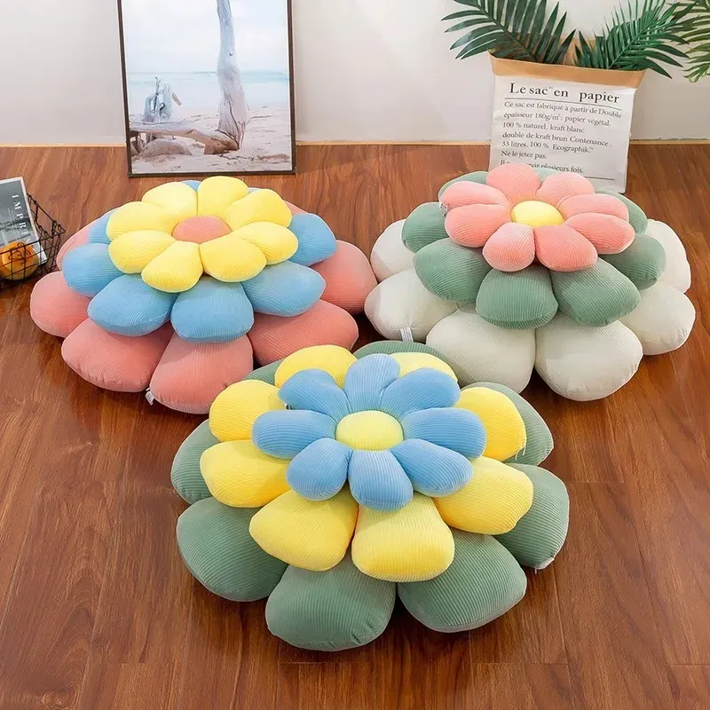 Coussin de fleur à six pétales en peluche, décor de chambre de fille, oreiller de tournesol, baie vitrée, réglage de fleur rose pour chambre d'enfant, oreiller de siège, 2024