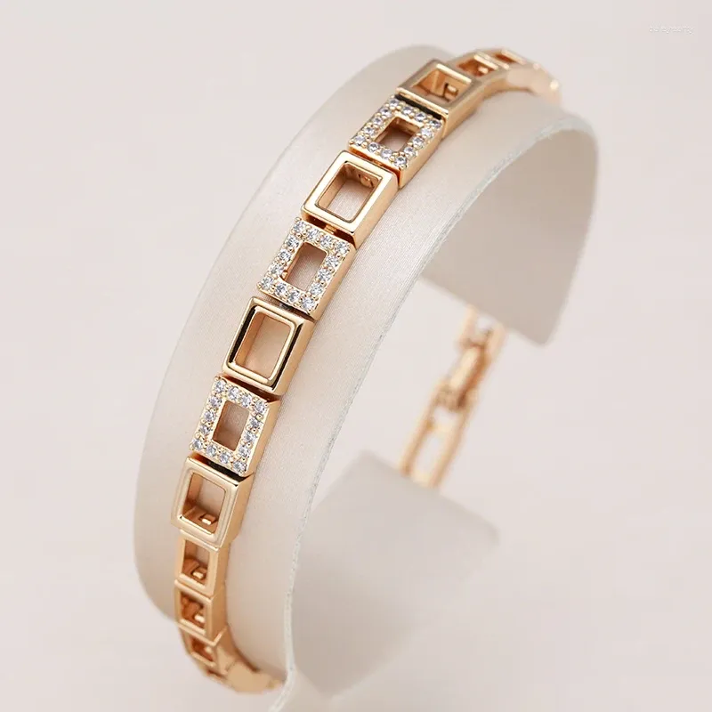 Länkarmband kinel mode 585 Rose Gold Square Armband för kvinnor lyxiga naturliga zirkon fina dagliga etniska bröllop smycken