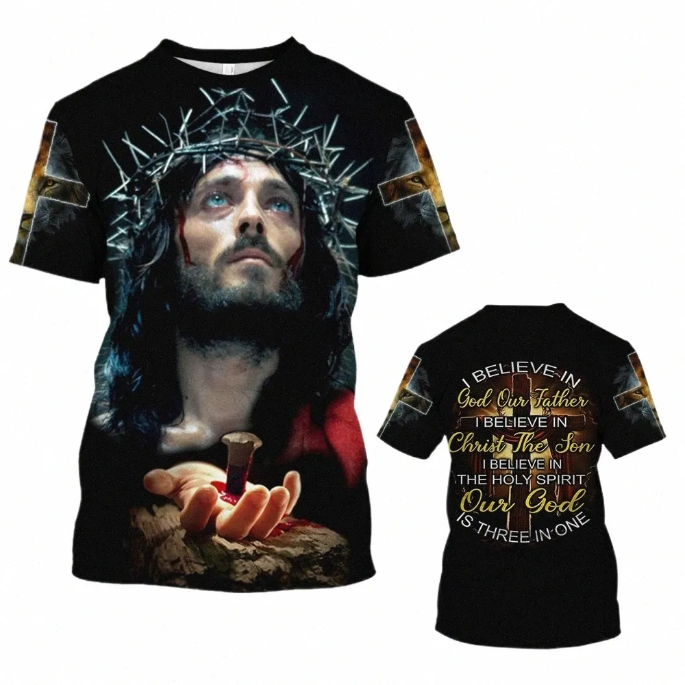 Chrześcijańskie Jezus Men's Thirt Top 3D Drukuj ponadgabarytowe krótkie koszulki z krótkim rękawem Harajuku streetwear Summer Fi ubrania luźne pullover a5ui#