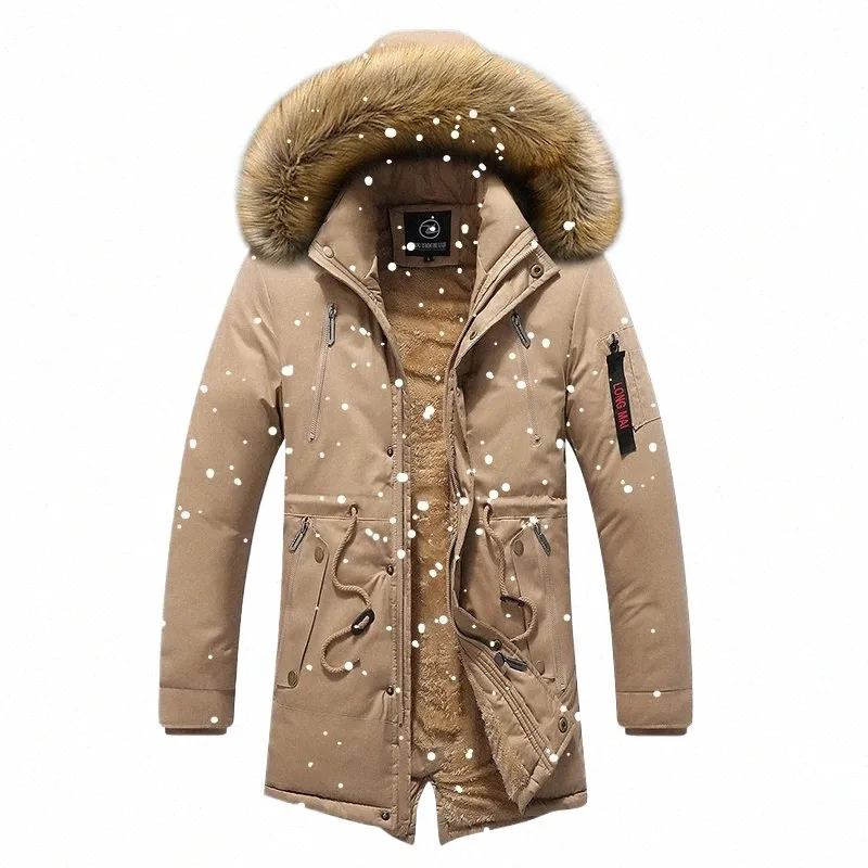 2023 Mens inverno nuovo antivento caldo pile di spessore Lg Parka Mens Outwear Fi collo di pelliccia casuale all'aperto Parka con cappuccio f1jM #