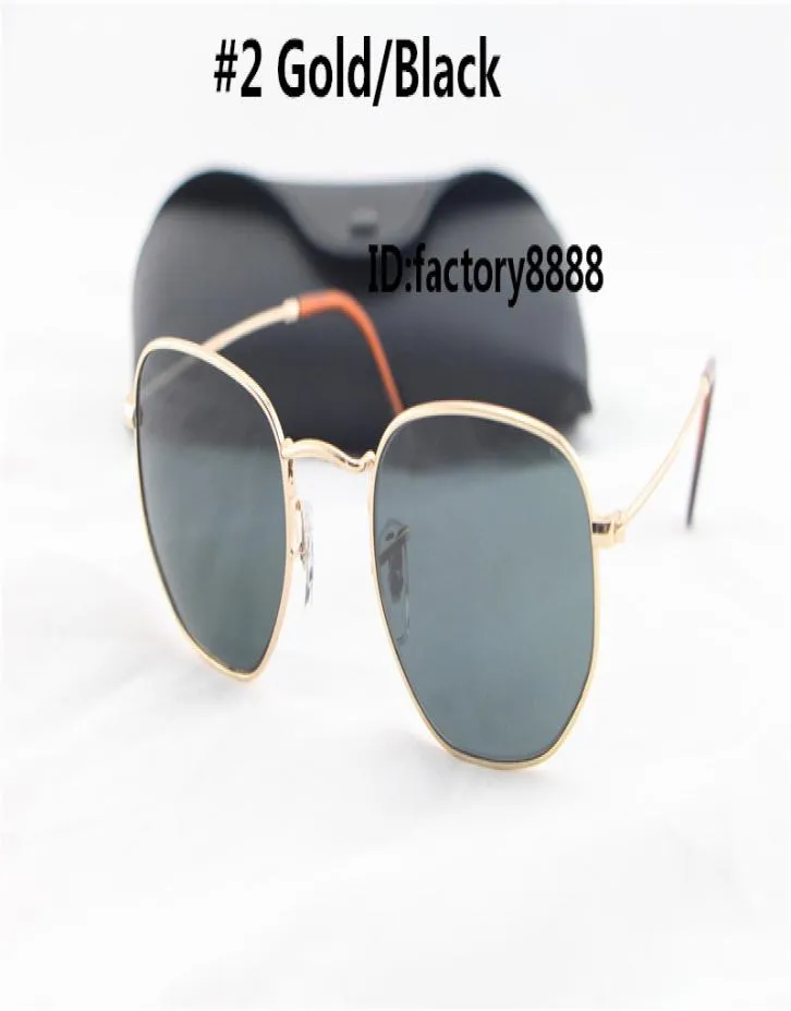 Högkvalitativ mode Hexagonal Metal Solglasögon för män Kvinnor Oregelbundna solglasögon Black Mirror 51mm Glaslins med bättre Bro2005369