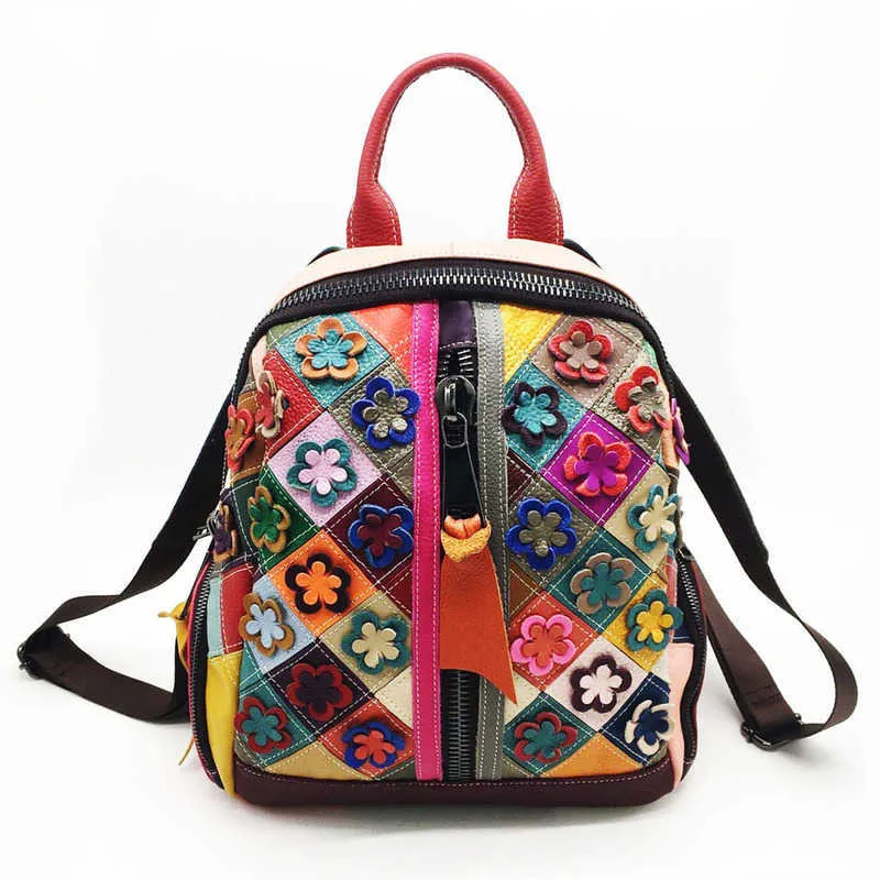 Mode épissage Lingge sac pour femmes rétro fleur Patchwork couleur sac à bandoulière sacs à dos 040124