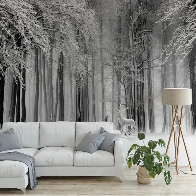 Fonds d'écran Milofi personnalisé grand papier peint mural 3D forêt d'élans fond de neige