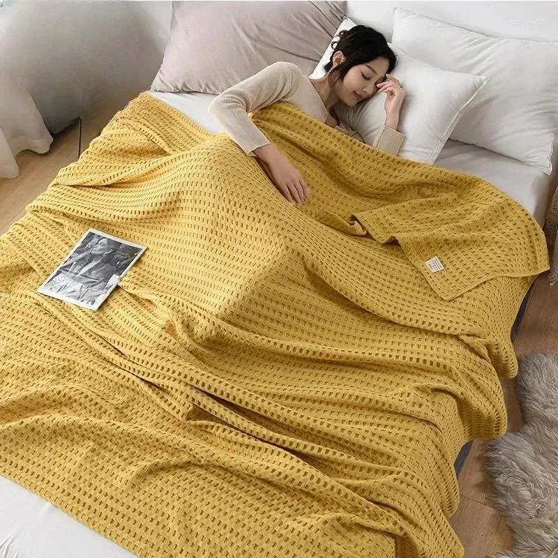 Blankets Waffle Cotton Towel Blanket All Gauze Cover Lunch Break Summer Cool /Travel Picnic