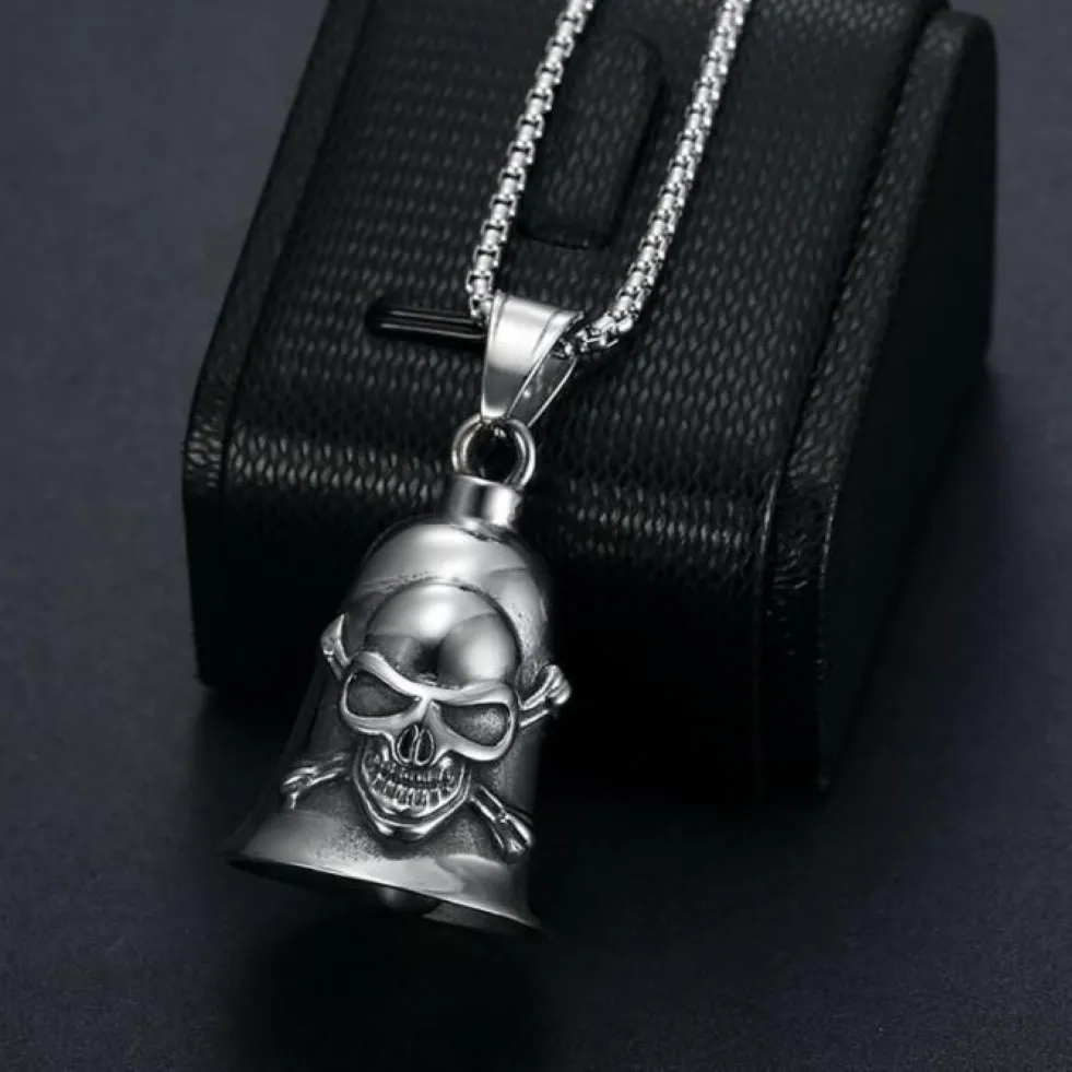 Collier avec pendentifs en forme de cloche et de crâne pour hommes, style Hip Hop Rock, en acier inoxydable, Punk, bijoux ne se décolore jamais, cadeau 237T