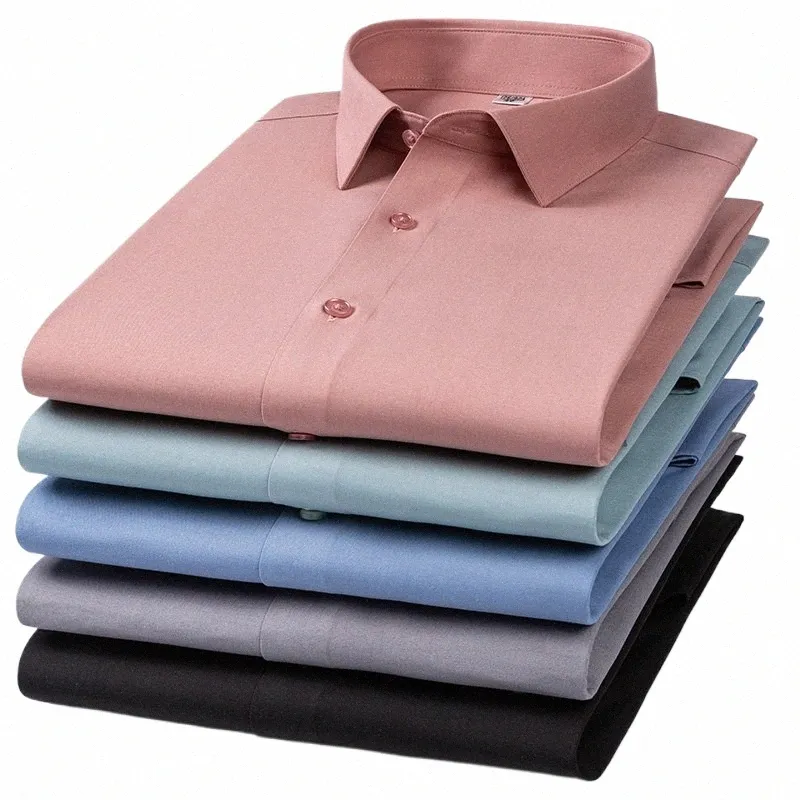 Luxe qulity shirts voor mannen lg-mouwen effen elastisch overhemd slim fit formele easy care kleding zijde Busin dr p08n #