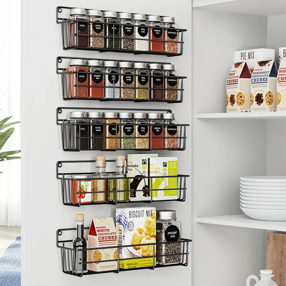 Racks Spice Rack Organizer Wall Mount Hanging Spice Pantry Storage Shelf Space Saving Seasoning Organizer for Kitchen Cabinet Holder