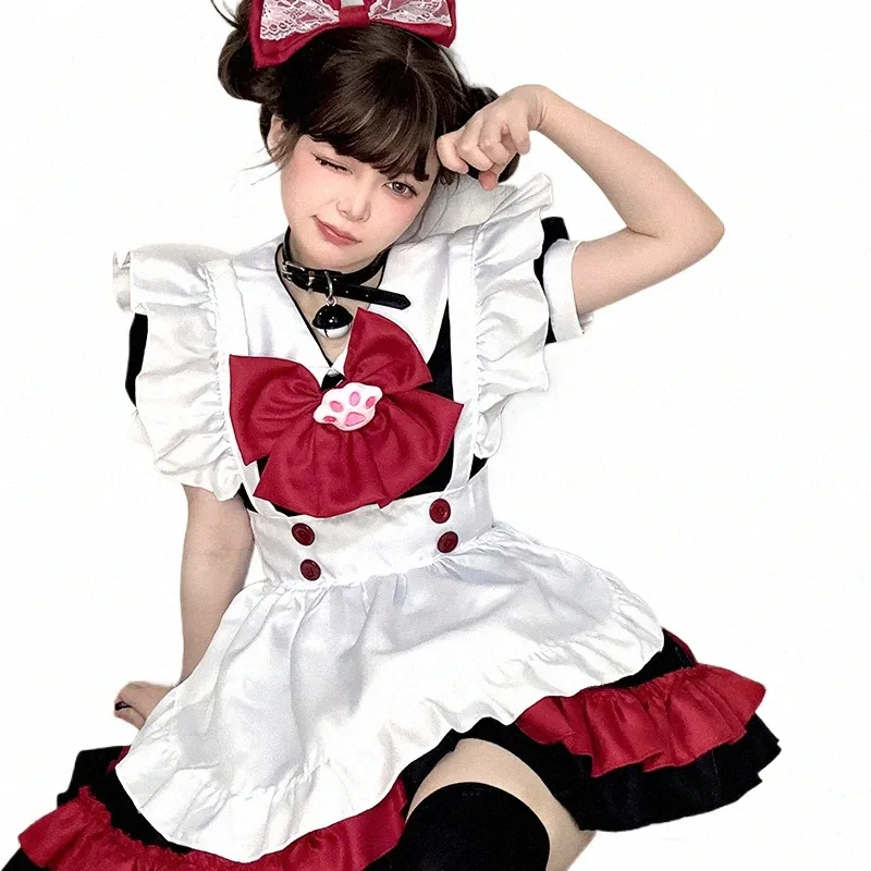 Halen Sweet Cat Girl Maid Cosplay Women Plus Size Dark Red Devil Role Play Play Play Play Japanny Anime Carto Apr Maids Outfit U4ea＃