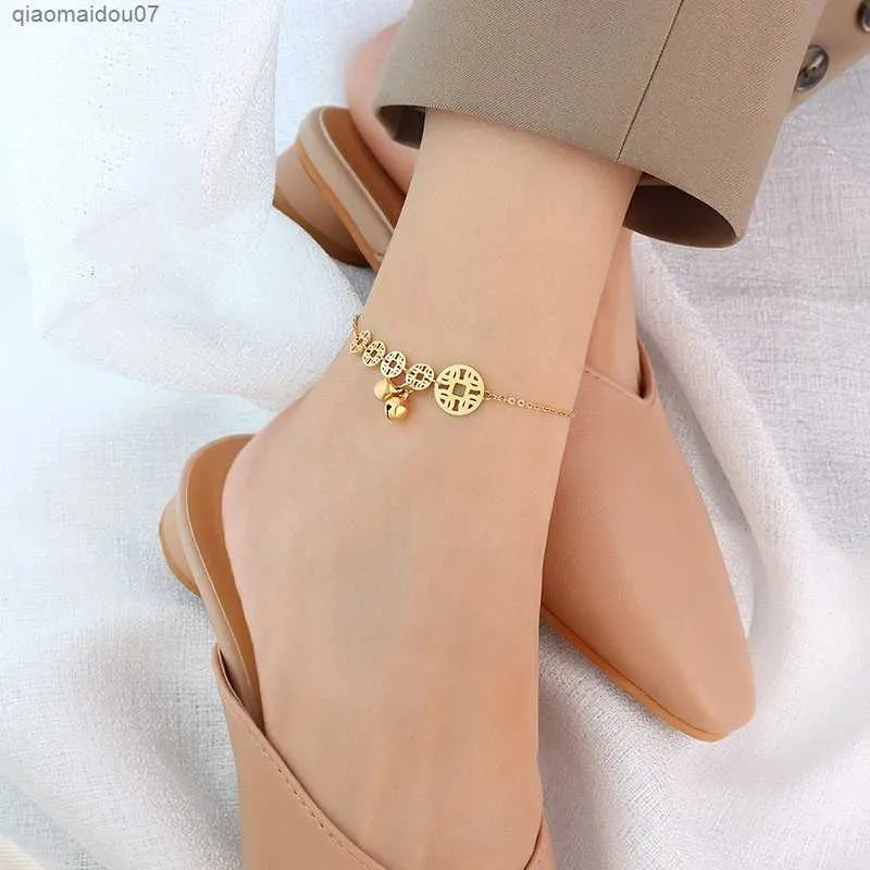 Fashionable Womens Anklets: Titanium Steel Coin Ankle Bracelets