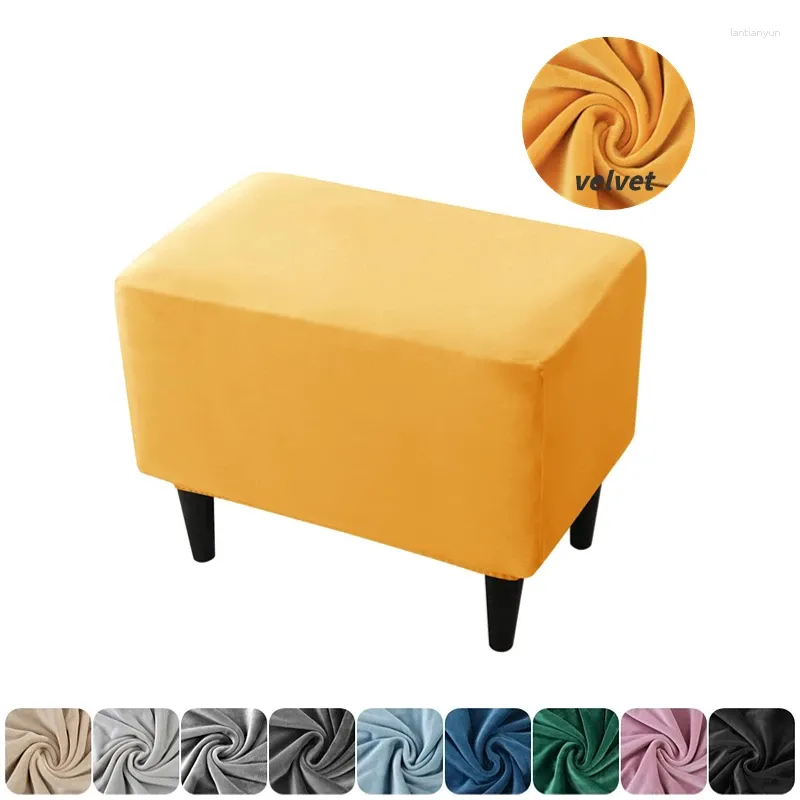 Housses de chaise Housse de tabouret ottoman en velours doux Élastique tout compris Housses de repose-pieds rectangulaires Housses de protection pour repose-pieds de fauteuil extensible