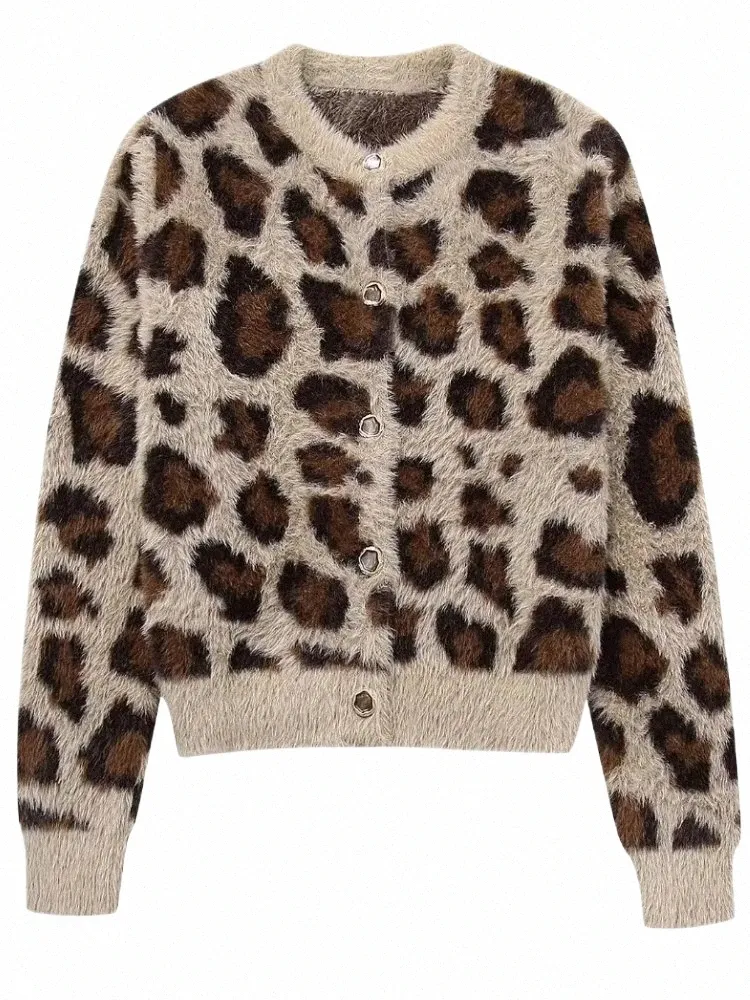 Zevity Women Fi Leopard Print Fur فعالة للحياكة قصيرة سترة أنثى أنيقة Lg Sleeve Butts Kimo Coats Tops CT5834 G9dh#