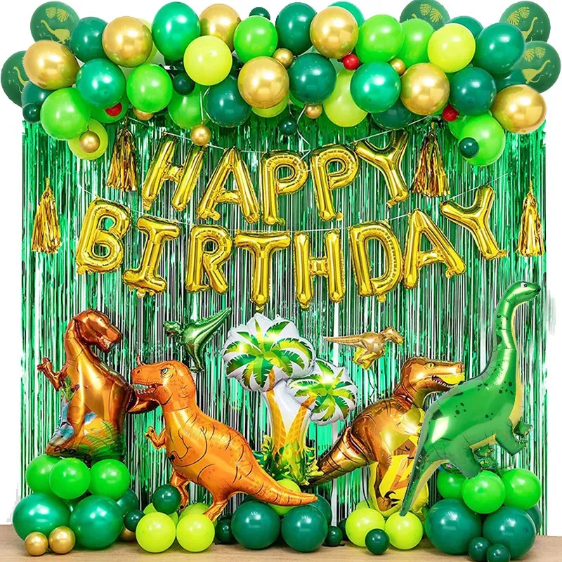 97/102pcs Décoration de fête d'anniversaire de dinosaure Ballons de dinosaure Kit de guirlande d'arc Joyeux anniversaire Ballons à air Dino Party Boy Cadeaux 240318