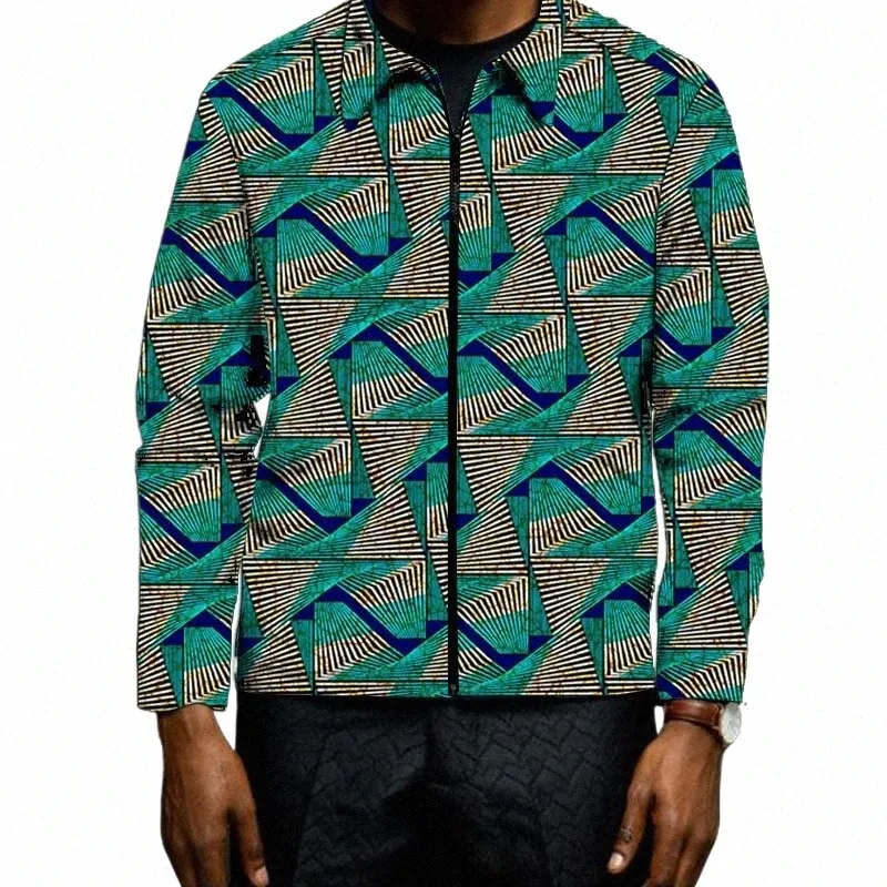 Tradicial Block Print Turn Down Collar Men's Jacket Casual Short Coat Tailor Design Africa Clothing d3XS #