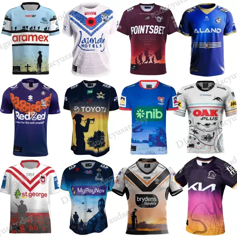 2023 Koszulki rugby kowboja nowi mistrzowie 22/23 Raider Gaguar Rhinoceros Renst All NRL League Penrith Panthers Dolphin Knight Bronco Men Size S-5xl