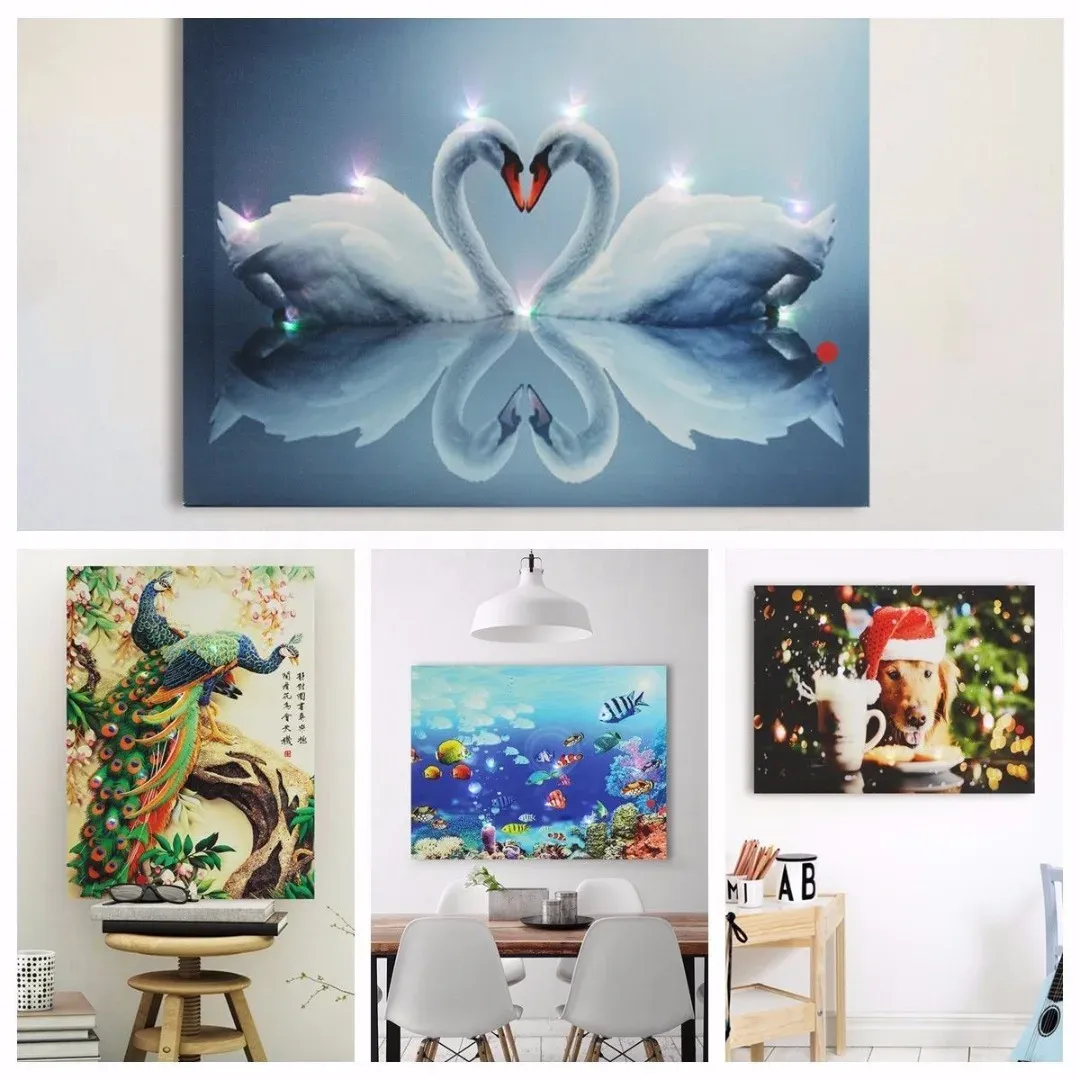 Stickers 30x40cm LED Light Up Love Swan Canvas Print Picture Wall Hanging Christmas Decor