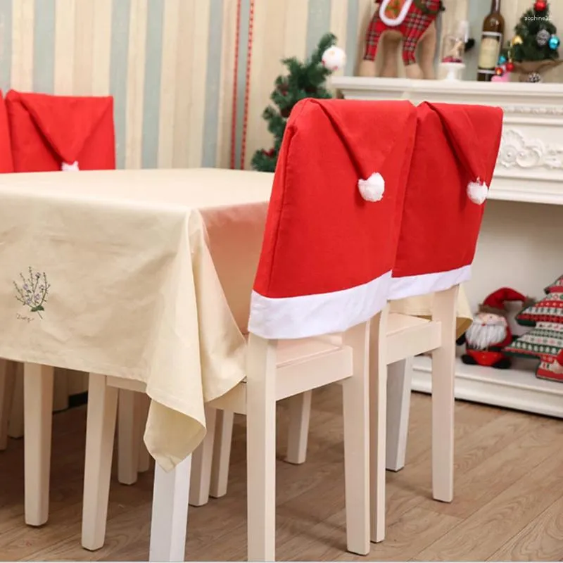 Chair Covers Christmas Dining Non-Woven Fabric Santa Claus Hat Protector Soft Universal Year Party Supplies