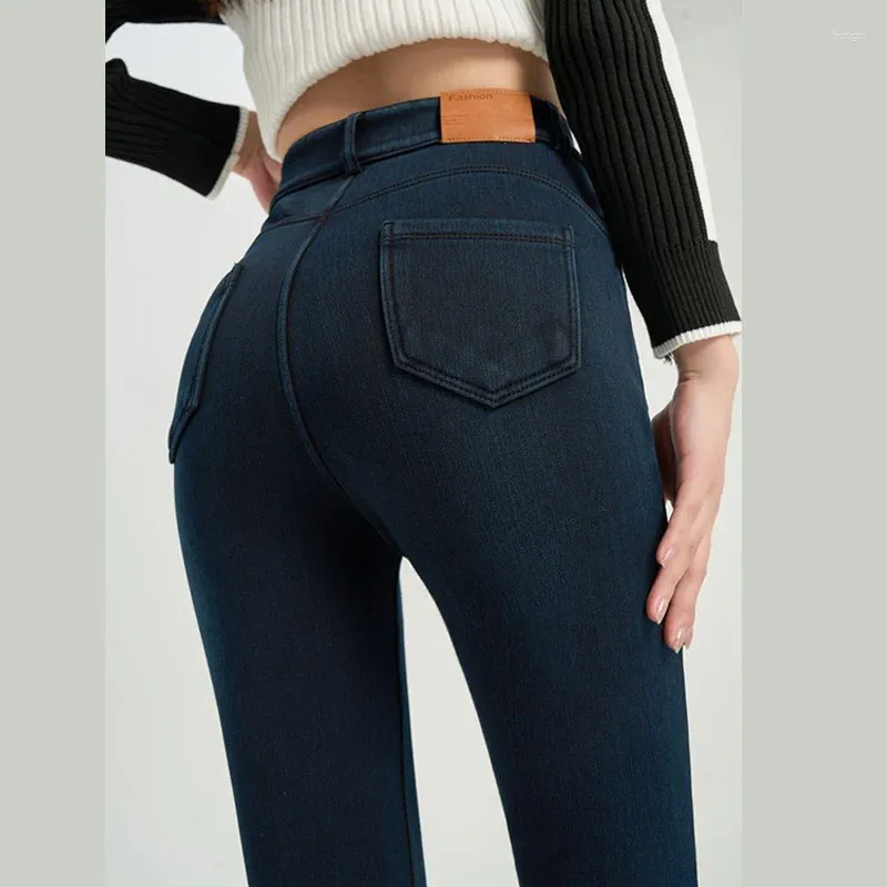 Damesjeans Winter Hoge taille Elastisch kasjmier Warme mode-legging Pluche dikkere potloodbroek Vrouwelijke denimbroek