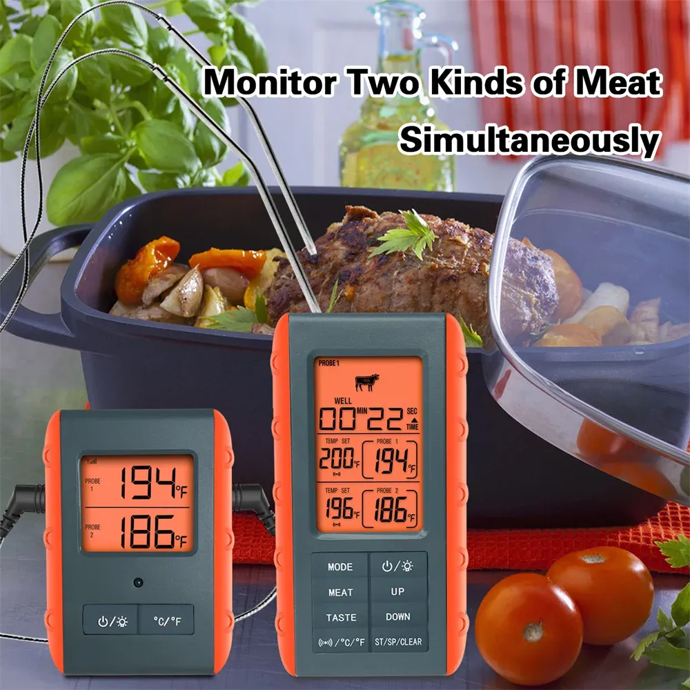 Mätare Digital Wireless Remote Meat Thermometer Cooking 2 Probe Oven BBQ GRILL Rökare Trådlös grilltermometer Barbecue Thermometers