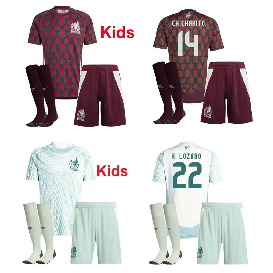 México Jersey 2024 Copa América kits de futebol infantil RAUL CHICHAITO Camisas de futebol Uniformes
