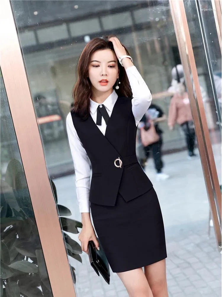 Work Dresses Women s 2024 Suits Vest Top Sets Red Office Uniform Elegant Ladies Waistcoat