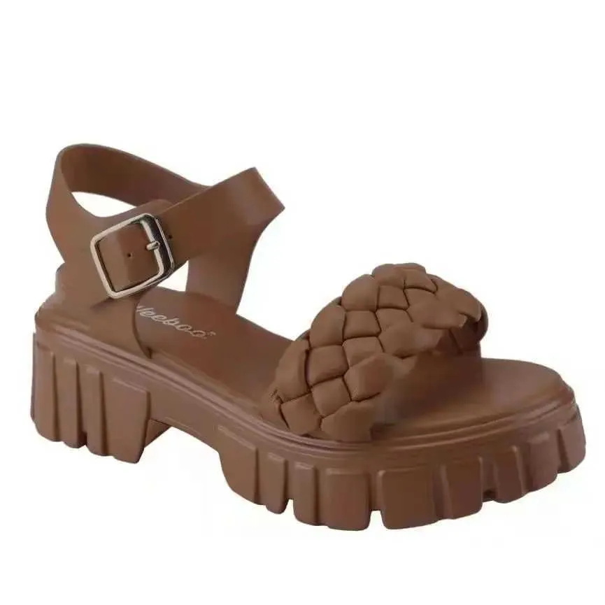 Sandalen Nieuw Model 2023 Zomer Grote Damesschoenen 36-43 Trend Dikke Bodem Knop Casual Strand H2403280A41