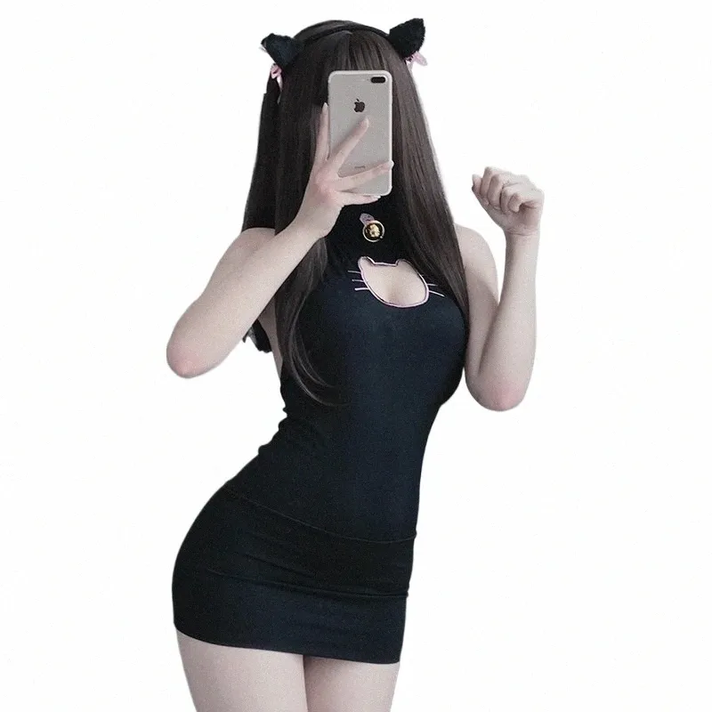 kot uroczy seksowna bieliznę Wildcat temptati cosplay piżama kobiety japońskie słodkie seksowne prywatne Nightdr Transparent Maid Outfit E8t1#