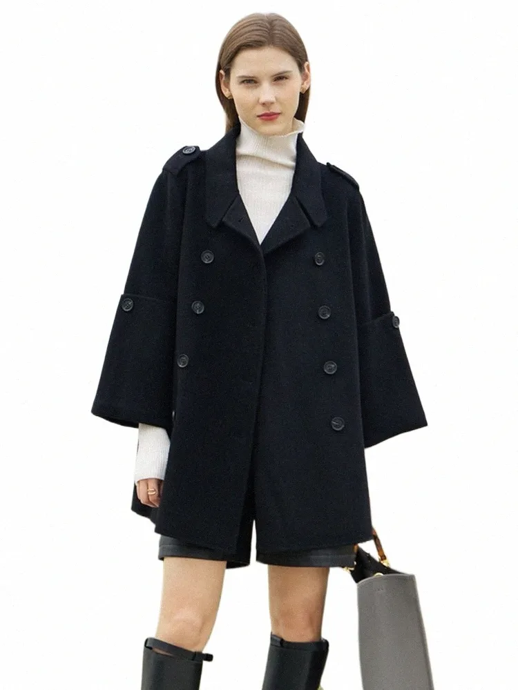 AMII minimalistisk England -stil Kvinnor Woolen Coat 2023 Vinter Ny Loose Casual Double Breasted Office Lady Solid Blends 12344021 13GT#