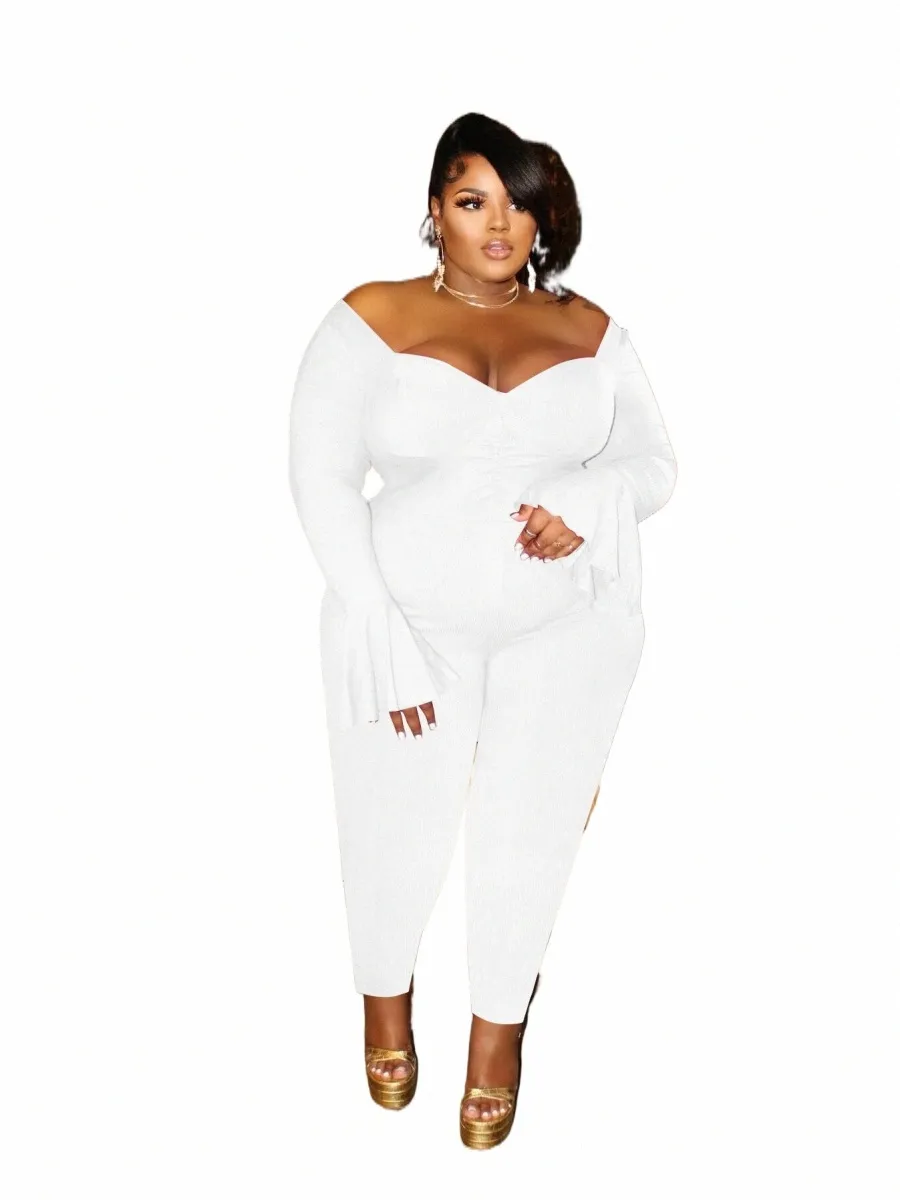 Plus Size Summer Jumpsuit: XL-5XL, V-Neck, Off Shoulder, Full