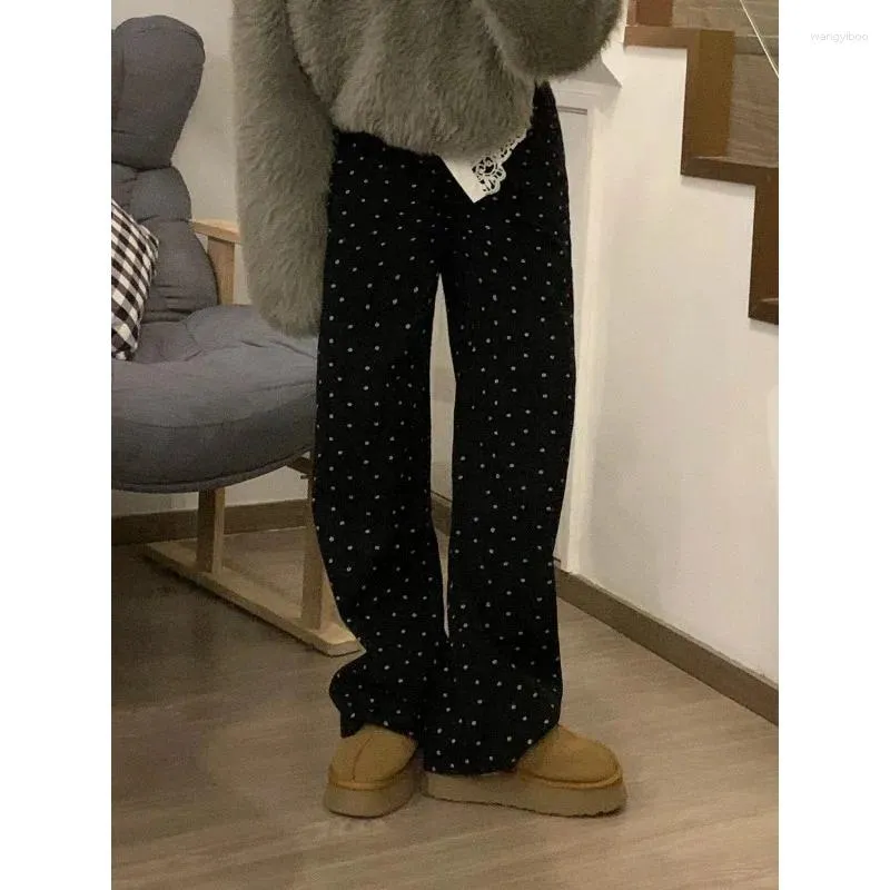 Kadınlar qweek Siyah Vintage Kadınlar için Kore Moda Bolggy Y2K Çiçek Denim Pantolon Harajuku Street Giyim Acubi Pantolonlar 90s Estetik