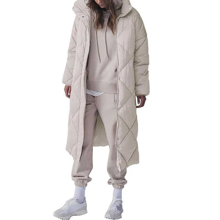 Женская стеганая куртка-пуховик, длинные зимние пальто, легкое мешковатое пуховое пальто на молнии на молнии с капюшоном на молнии