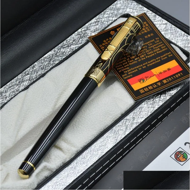 Stylos à plume en gros Top Grade Picasso Black Metal Pen School Bureau Papeterie Promotion de la mode Écriture Cadeau Encre Drop Livraison Bu Dhkma