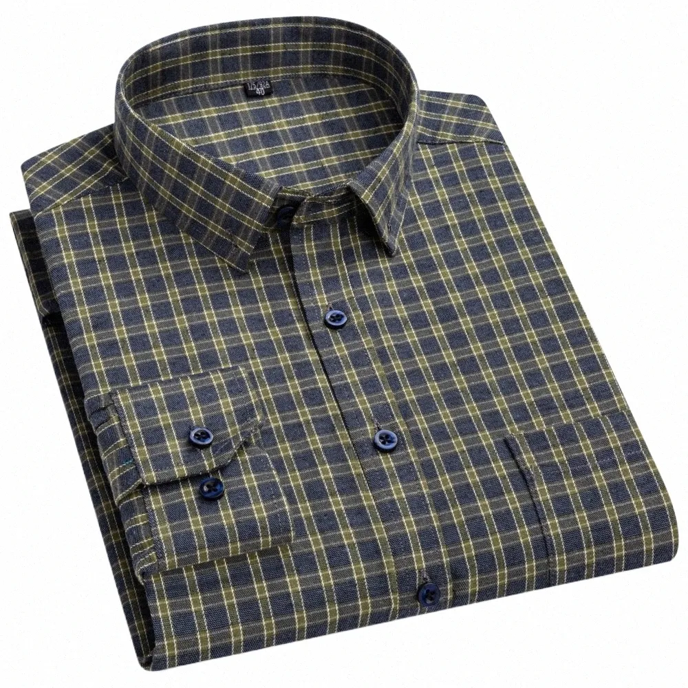 Camicia da uomo in flanella standard vestibilità Lg spazzolata con tasca singola Camicie a righe scozzesi casual versatili in stile inglese x3CD #