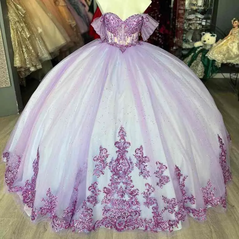 Robe De Quinceanera brillante violet clair robes mexicaines De 15 princesse Applique doux 16 anniversaire XV robe De bal Cendrillon fille robe